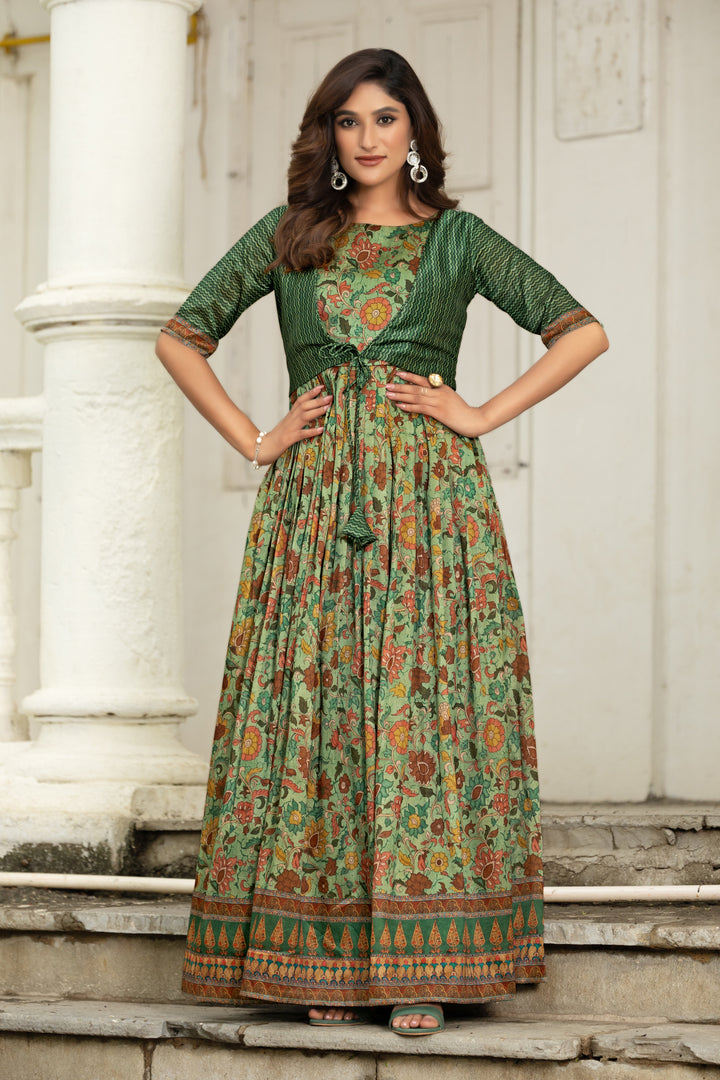 Printed women gown with attached jacket