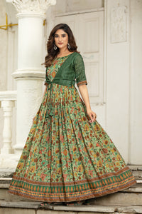 Printed women gown with attached jacket