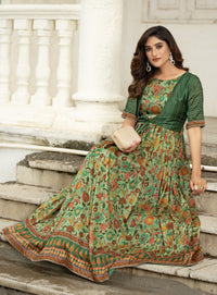 Printed women gown with attached jacket