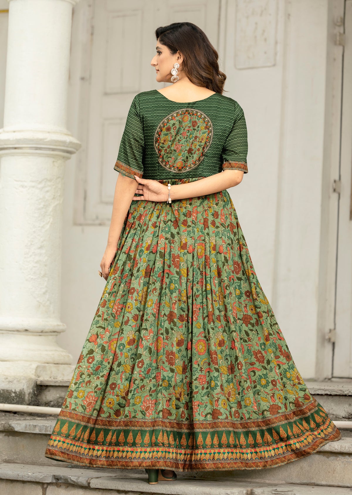 Printed women gown with attached jacket
