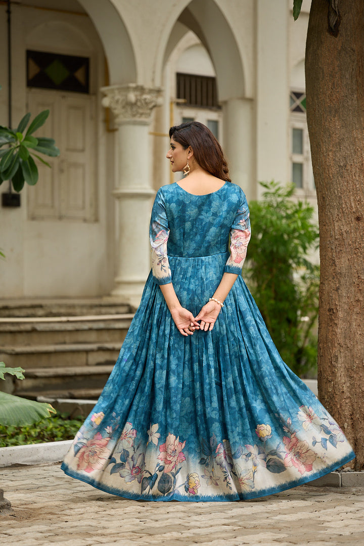 Graceful floral printed flared gown