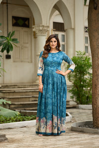 Graceful floral printed flared gown