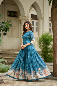 Graceful floral printed flared gown