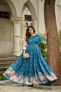 Graceful floral printed flared gown