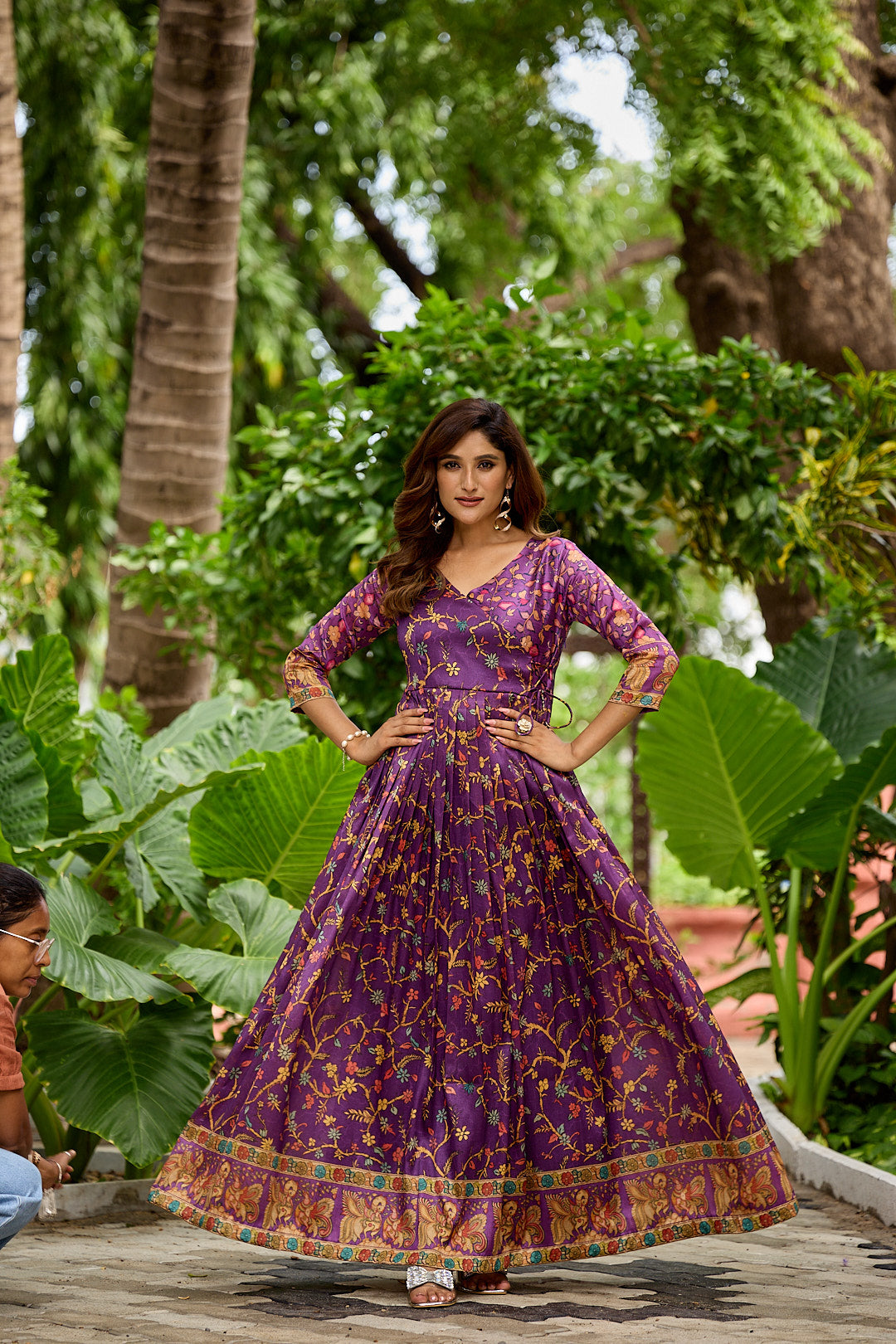 Floral print flared gown