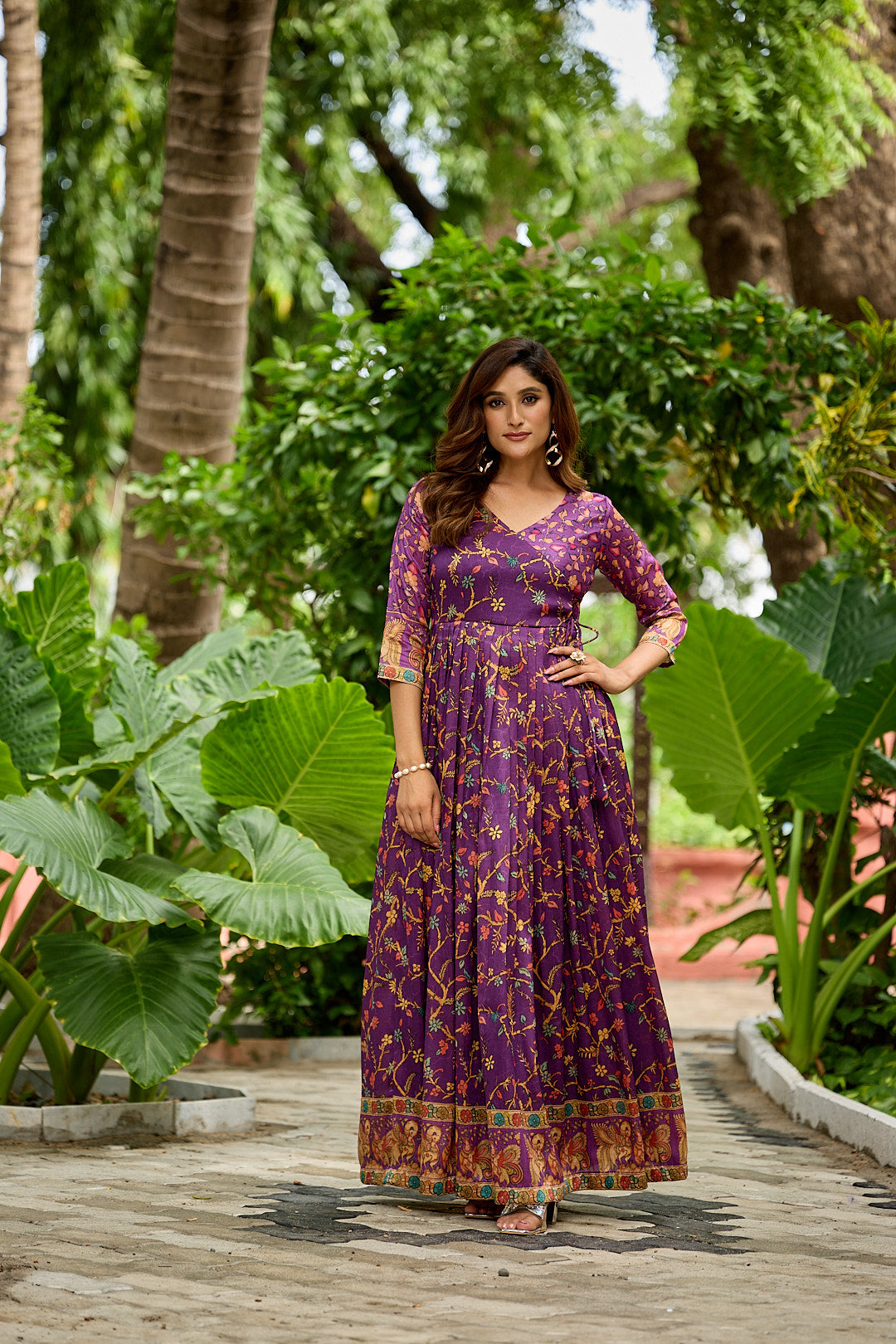 Floral print flared gown