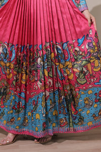 stunning flared yellow gown with pen kalamkari design