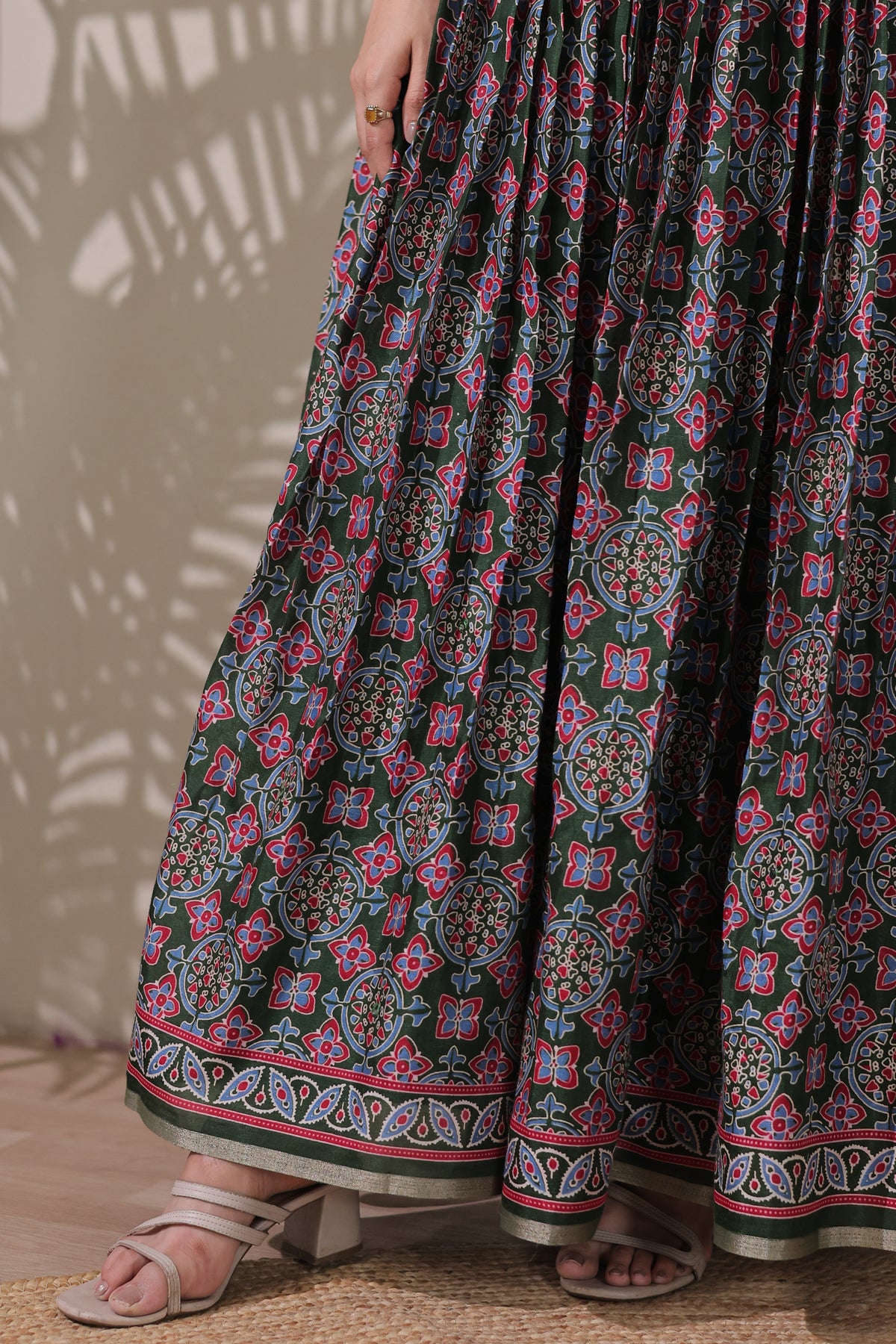 Elegant Floral Printed Silk Blend Maxi Gown