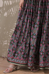 Elegant Floral Printed Silk Blend Maxi Gown