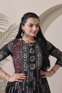 Elegant Black Embroidered Silk Blend Anarkali Gown