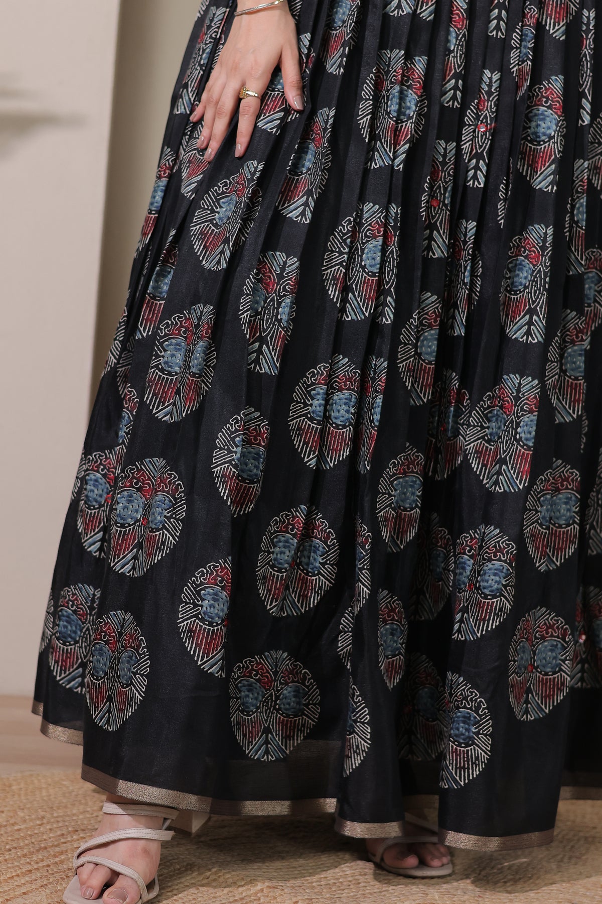 Elegant Black Embroidered Silk Blend Anarkali Gown