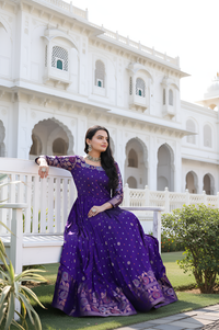 Elegant Purple Soft Silk Anarkali Gown