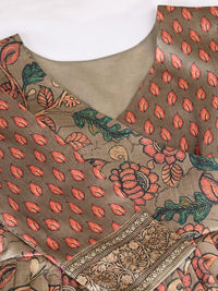 Elegant Coral Floral Anarkali Gown - Silk Blend