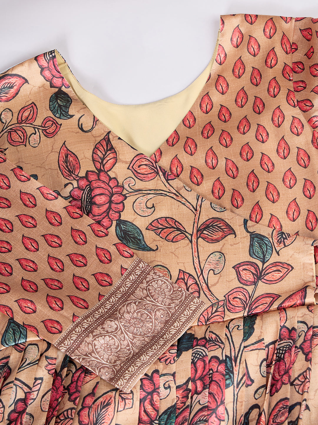 Elegant Coral Floral Anarkali Gown - Silk Blend