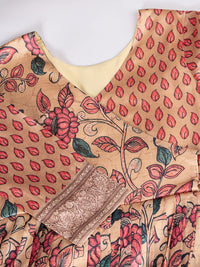 Elegant Coral Floral Anarkali Gown - Silk Blend