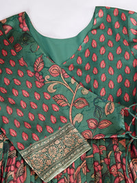 Elegant Coral Floral Anarkali Gown - Silk Blend