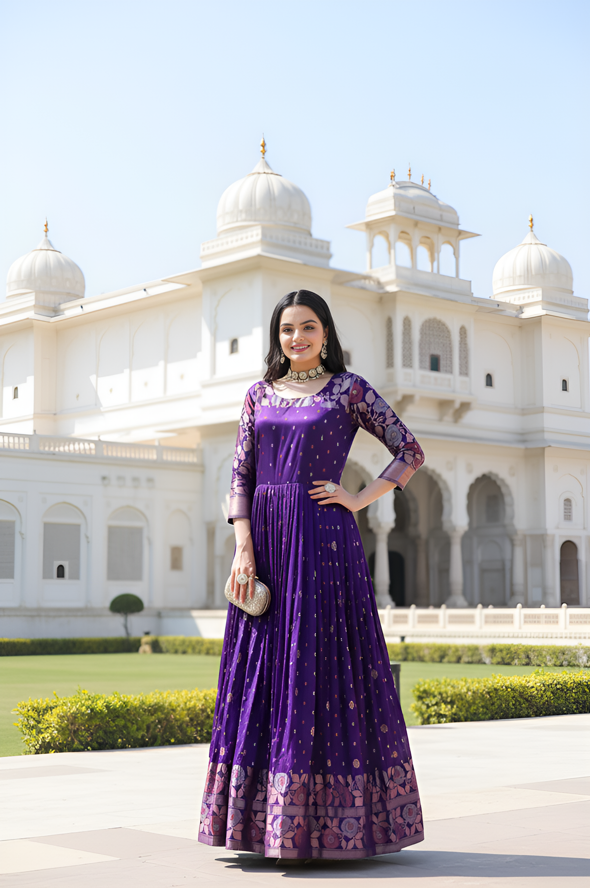 Elegant Purple Soft Silk Anarkali Gown