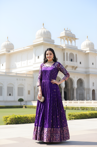 Elegant Purple Soft Silk Anarkali Gown