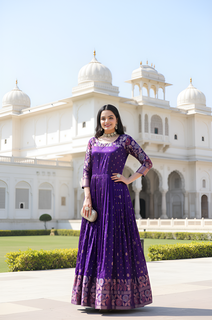 Elegant Purple Soft Silk Anarkali Gown