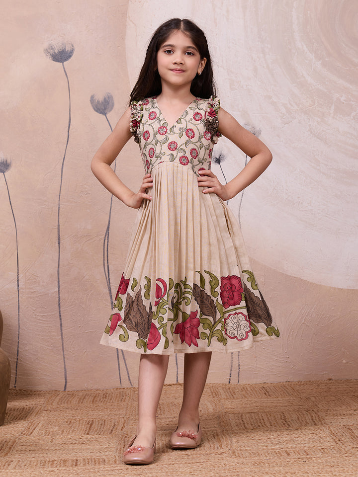 Girls Middy Dress with Printed Hem and Ruffle Sleeves
