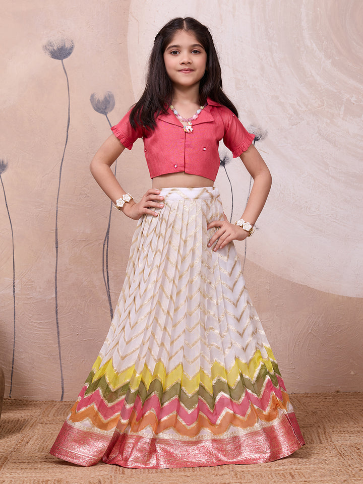 Hand-Painted Viscose Skirt & Collared Top Set - Artisan Crafted GIRLS DRESS