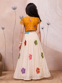 Multi-Floral Embroidered Skirt & Top Set - Girls Festive Wear