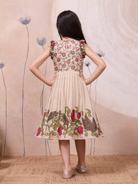 Girls Middy Dress with Printed Hem and Ruffle Sleeves