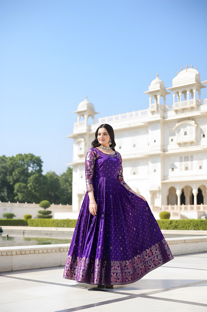 Elegant Purple Soft Silk Anarkali Gown