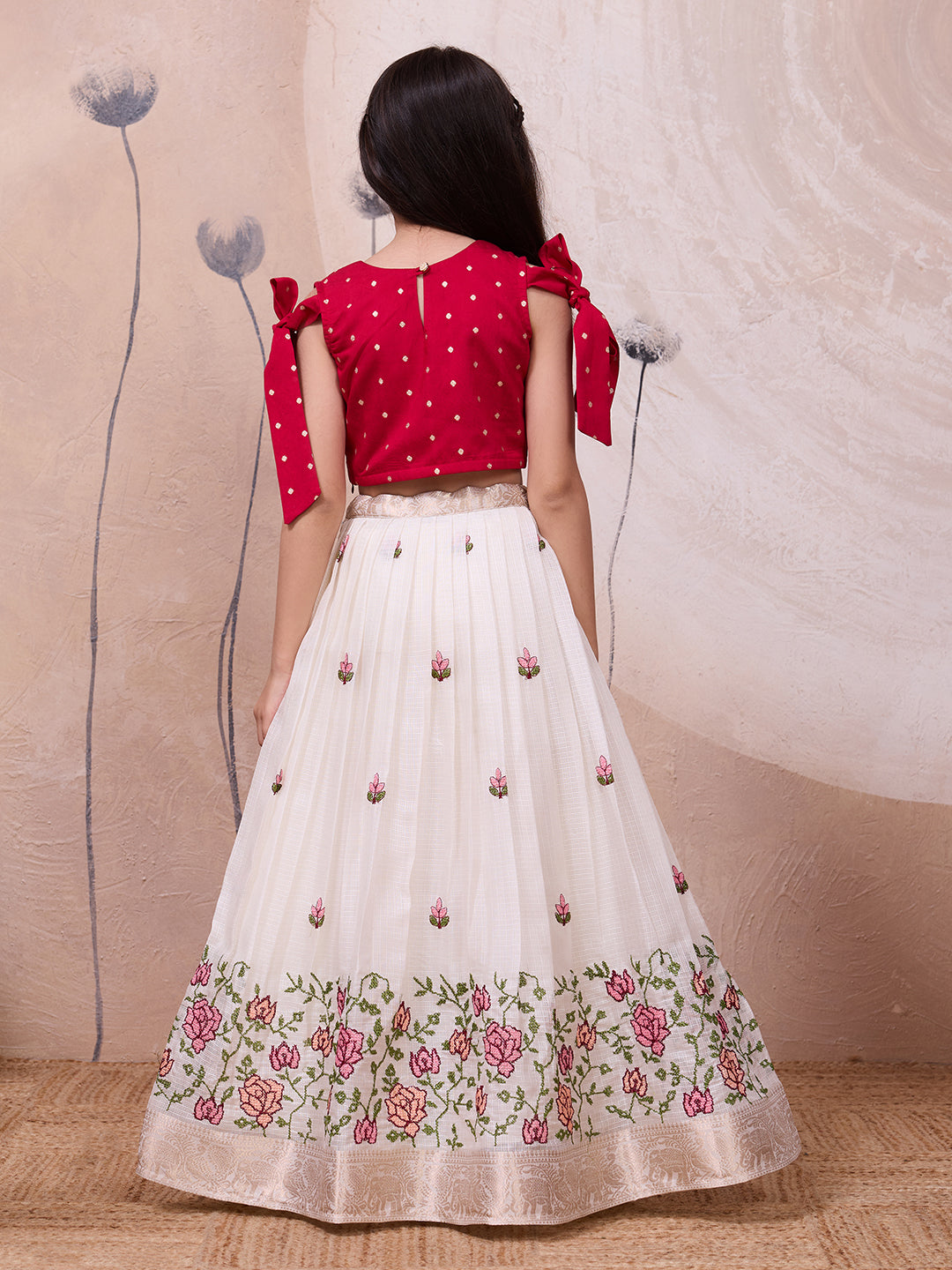 Kota Checks Skirt Set with Cross-Stitch Embroidery and Woven Panel