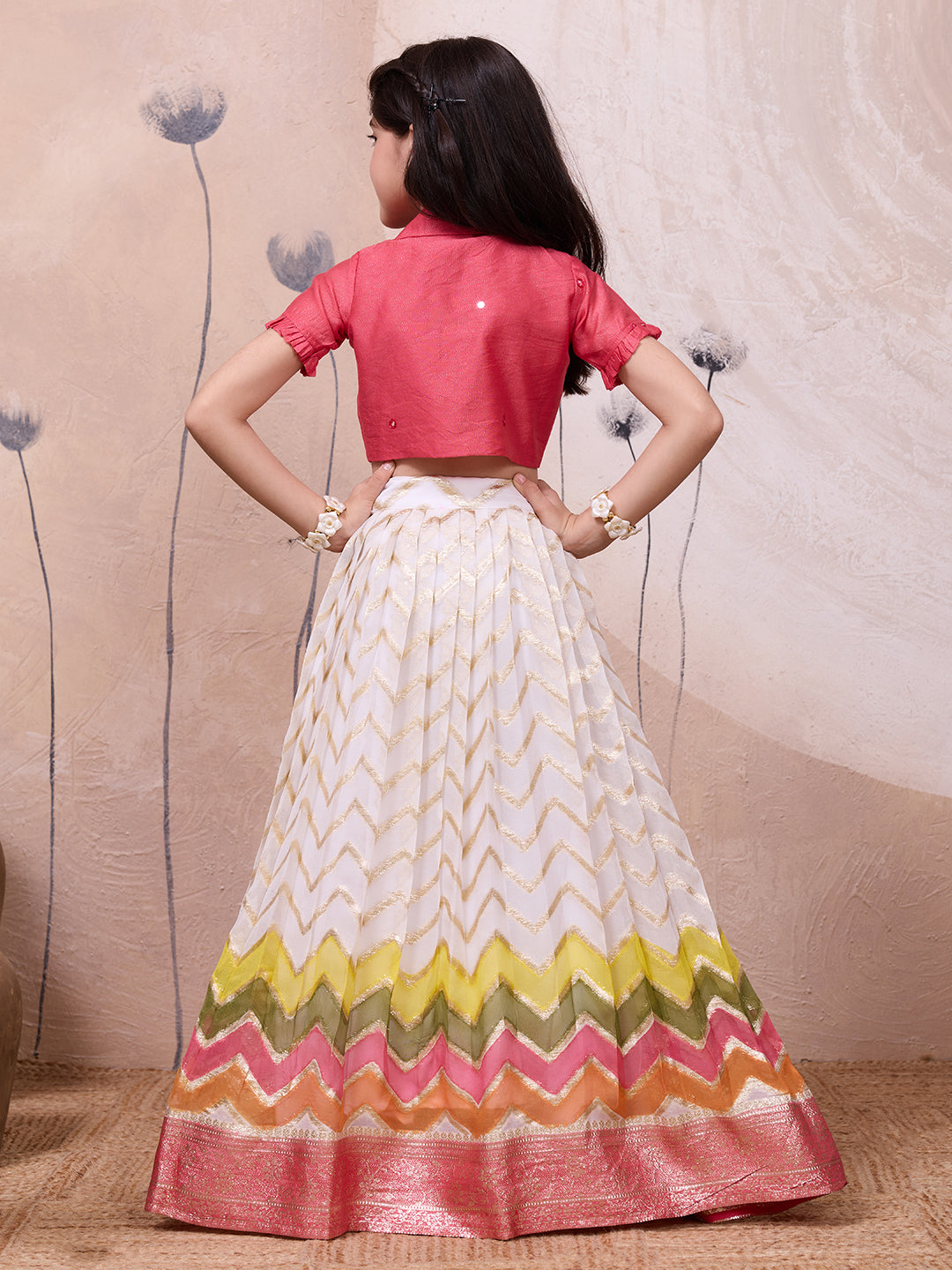 Hand-Painted Viscose Skirt & Collared Top Set - Artisan Crafted GIRLS DRESS