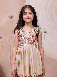 Girls Middy Dress with Printed Hem and Ruffle Sleeves