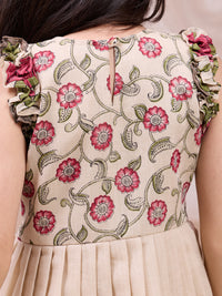 Girls Middy Dress with Printed Hem and Ruffle Sleeves