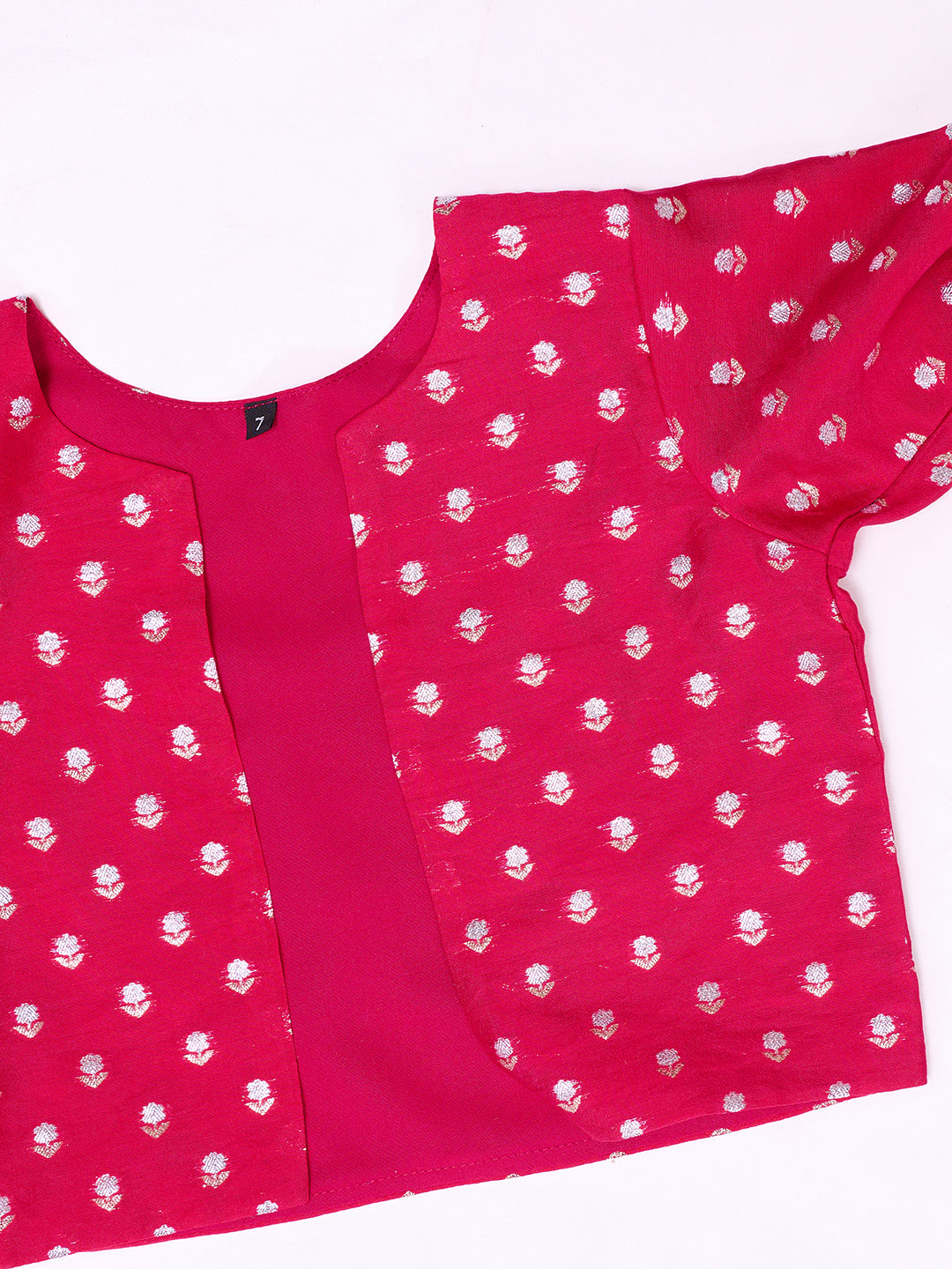 Off-White Weaving Butti Gown with Floral Jacket for Girls