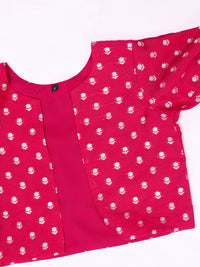 Off-White Weaving Butti Gown with Floral Jacket for Girls