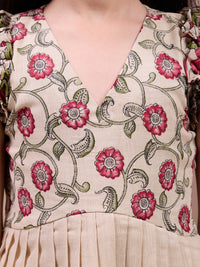 Girls Middy Dress with Printed Hem and Ruffle Sleeves