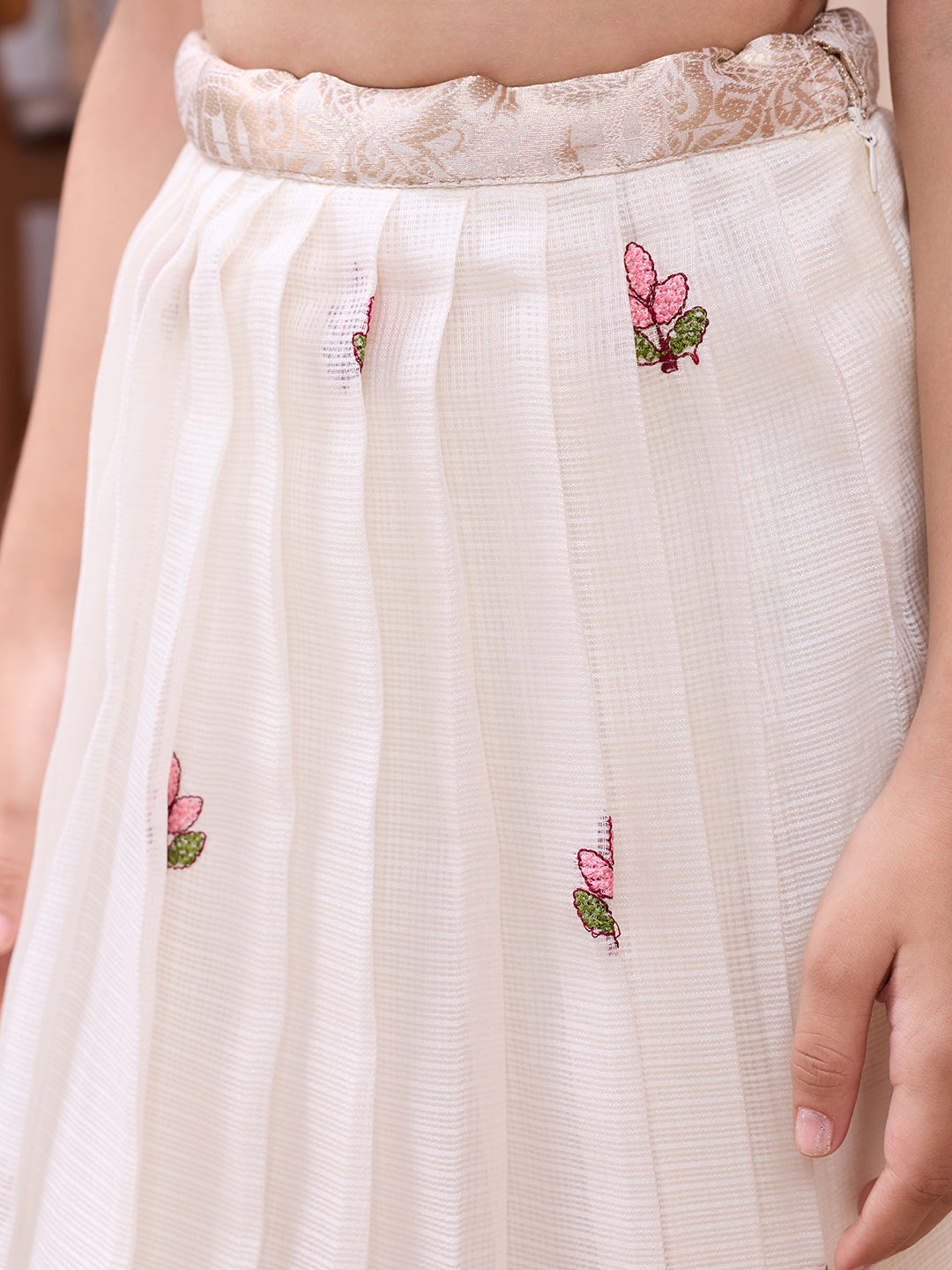 Kota Checks Skirt Set with Cross-Stitch Embroidery and Woven Panel