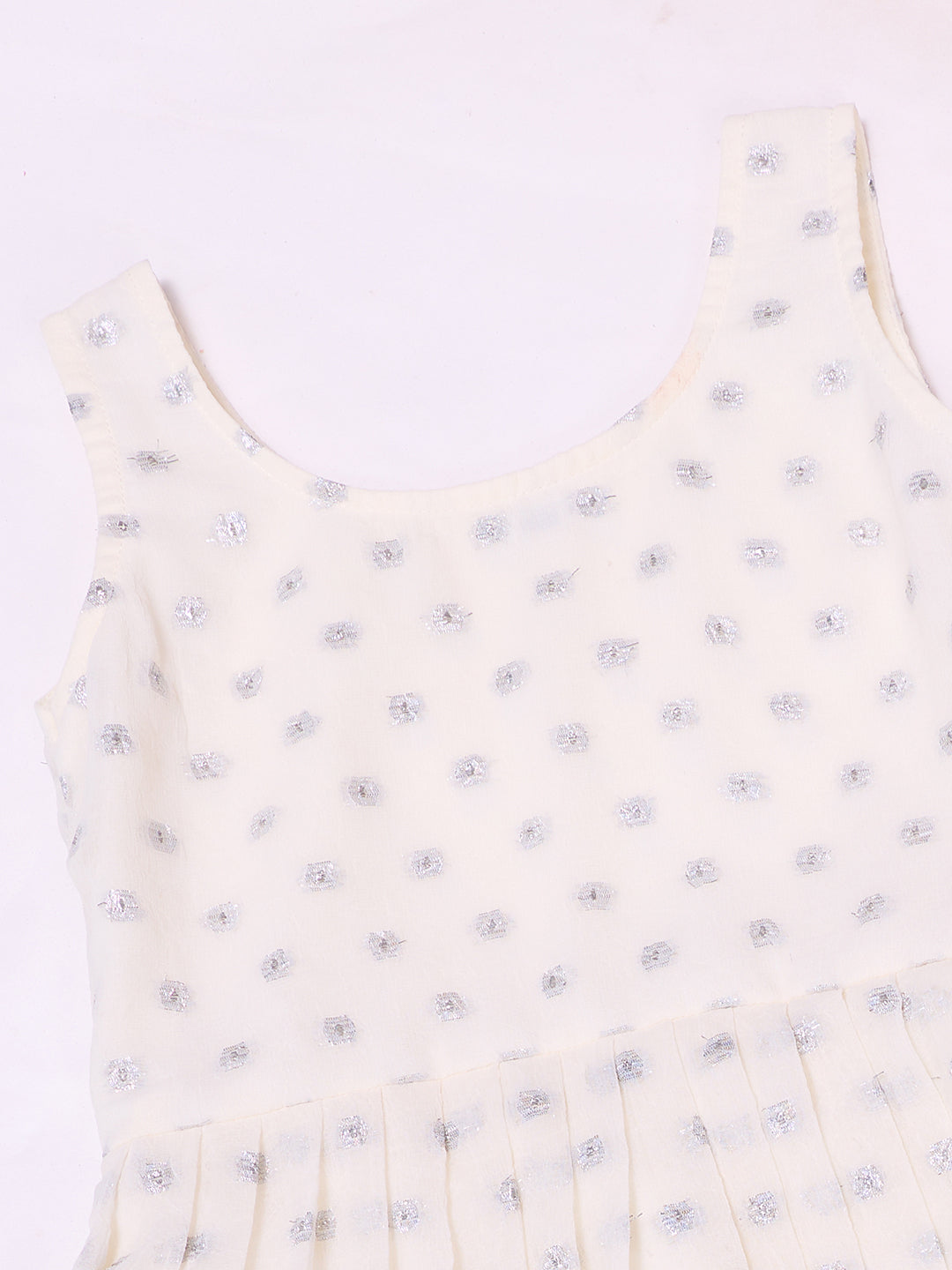 Off-White Weaving Butti Gown with Floral Jacket for Girls