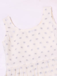 Off-White Weaving Butti Gown with Floral Jacket for Girls