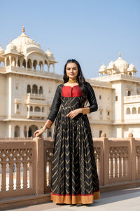 graceful chick black zari beautiful flared women gown