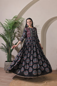 Elegant Black Embroidered Silk Blend Anarkali Gown