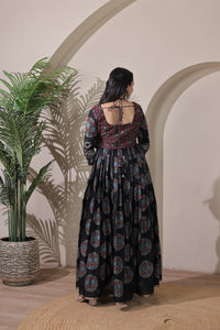 Elegant Black Embroidered Silk Blend Anarkali Gown