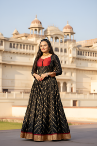 graceful chick black zari beautiful flared women gown