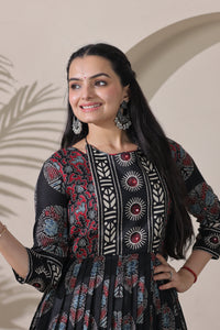 Elegant Black Embroidered Silk Blend Anarkali Gown