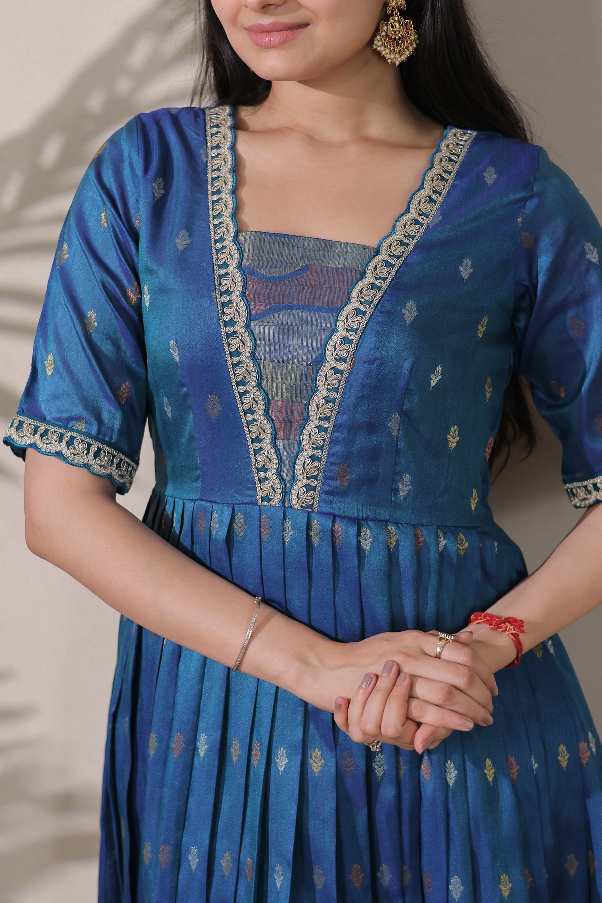 Elegant Blue Craft Silk Anarkali Gown