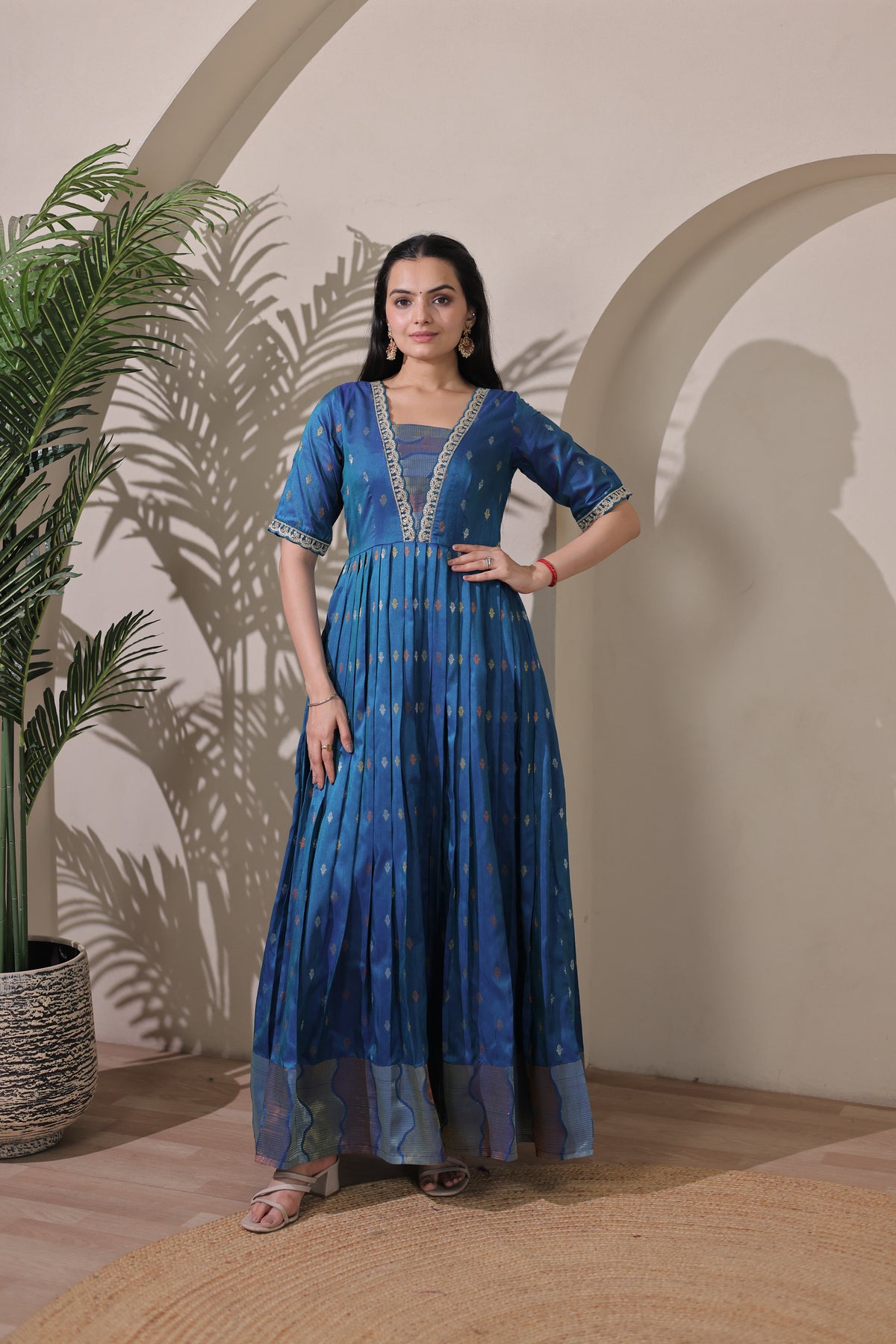 Elegant Blue Craft Silk Anarkali Gown