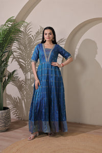 Elegant Blue Craft Silk Anarkali Gown