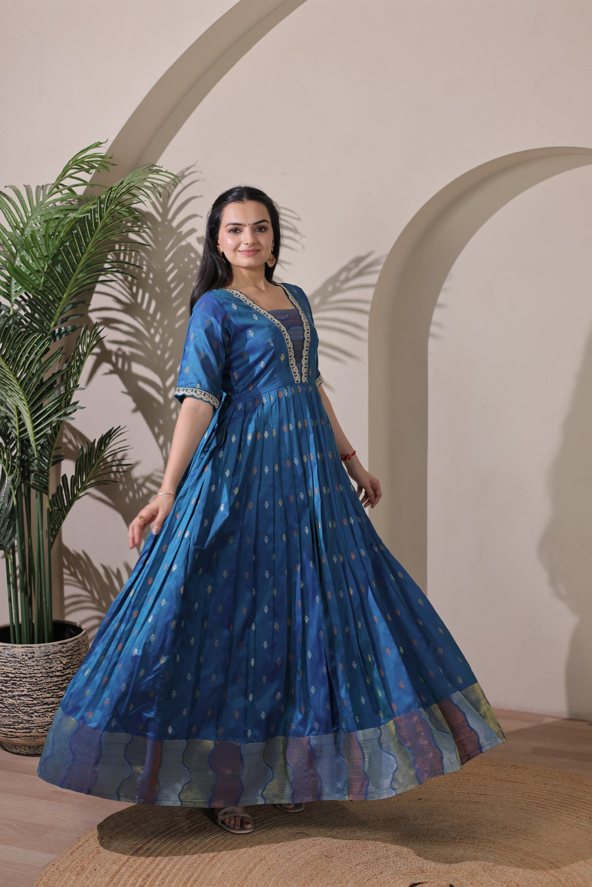 Elegant Blue Craft Silk Anarkali Gown