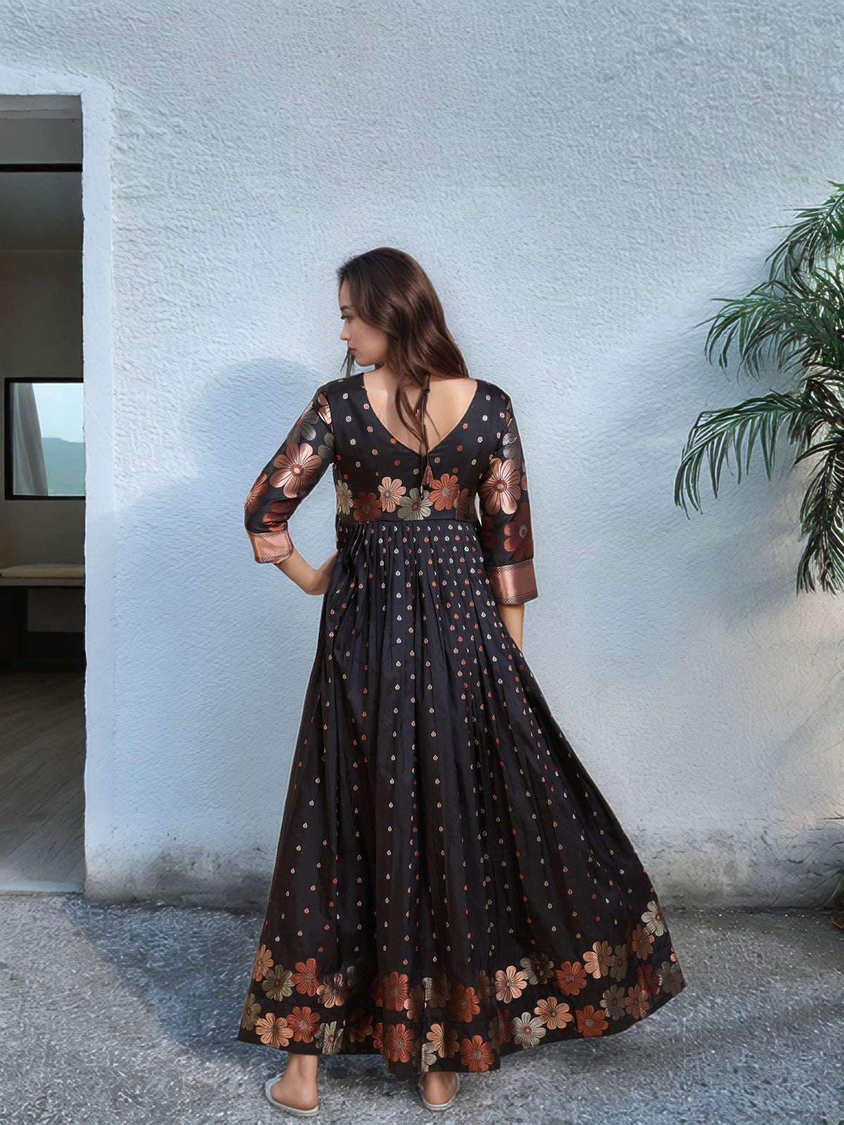 Purple Floral Embroidered Anarkali Gown