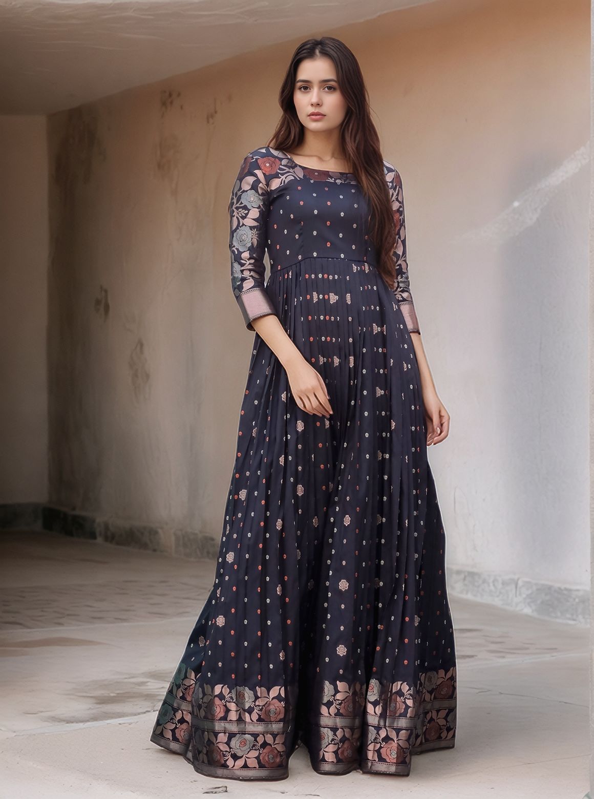 Elegant Purple Soft Silk Anarkali Gown