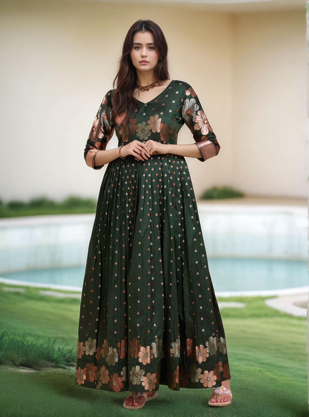 Purple Floral Embroidered Anarkali Gown